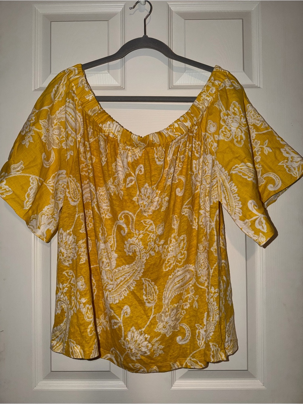 Chico's Yellow Linen Paisley Off-Shoulder‎ Blouse